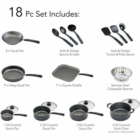 Best 18 Piece Complete Cookware Set Non-Stick Pan