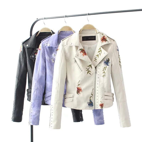 Bianca Women Embroided Leather Jacket