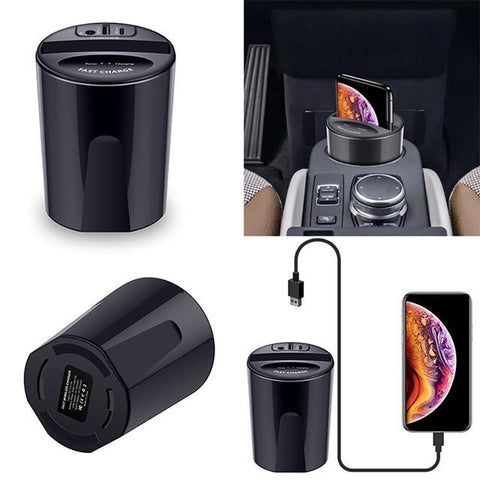 Car Wireless Charger Cup with USB Output (iPhoneXS MAX/XR/X/8 SAMSUNG Galaxy S9/S8/S7/S6/Note8/Note5 edge for PIXEL 3XL)