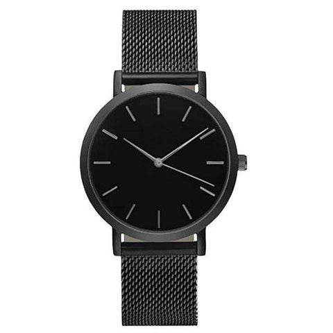 Women's Minimal Black Stainless Steel Watch